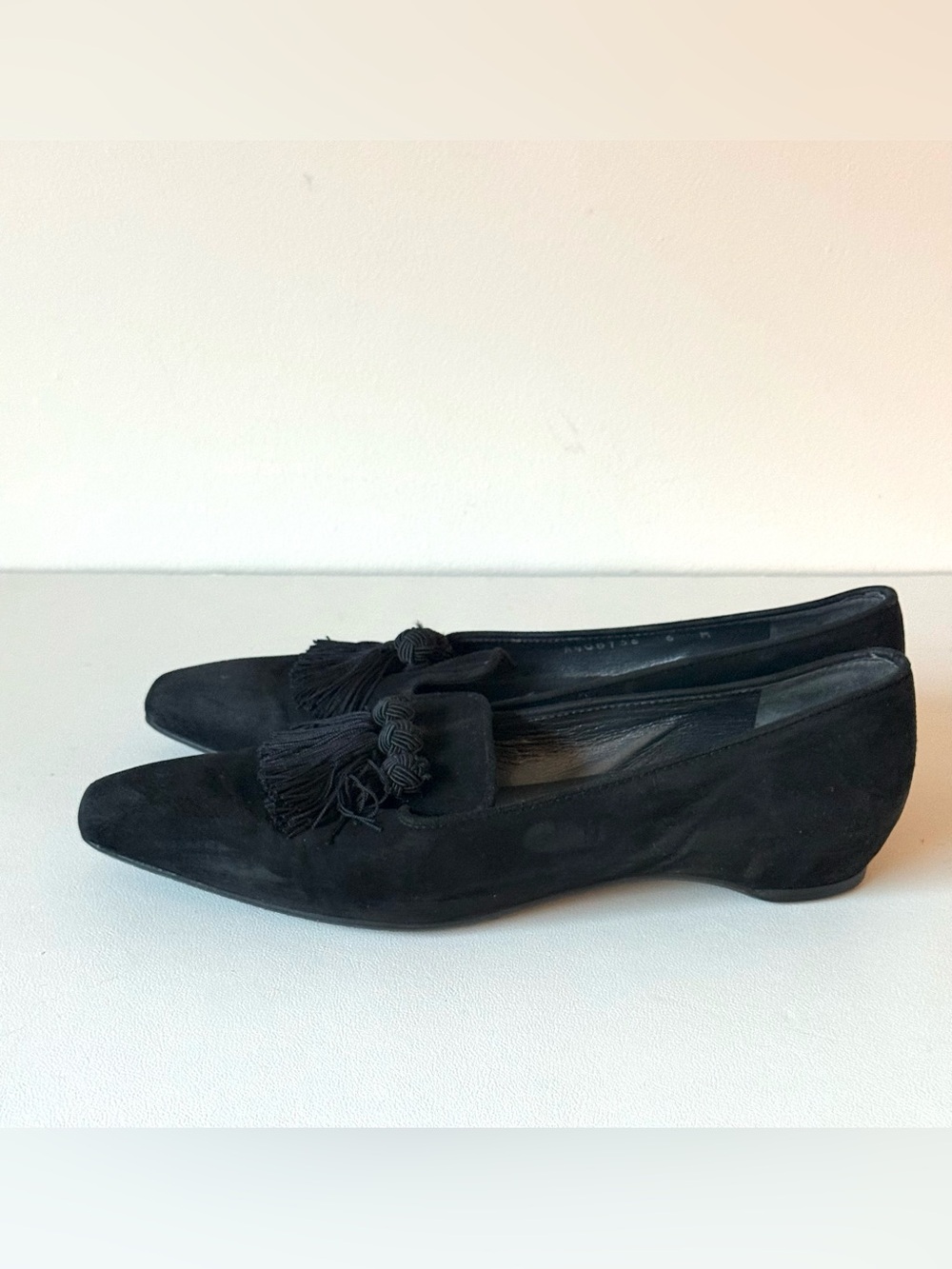 Stuart Weitzman Tasstrio Suede Black Square Tassel Loafer Slip On Whimsical - Picture 7 of 15